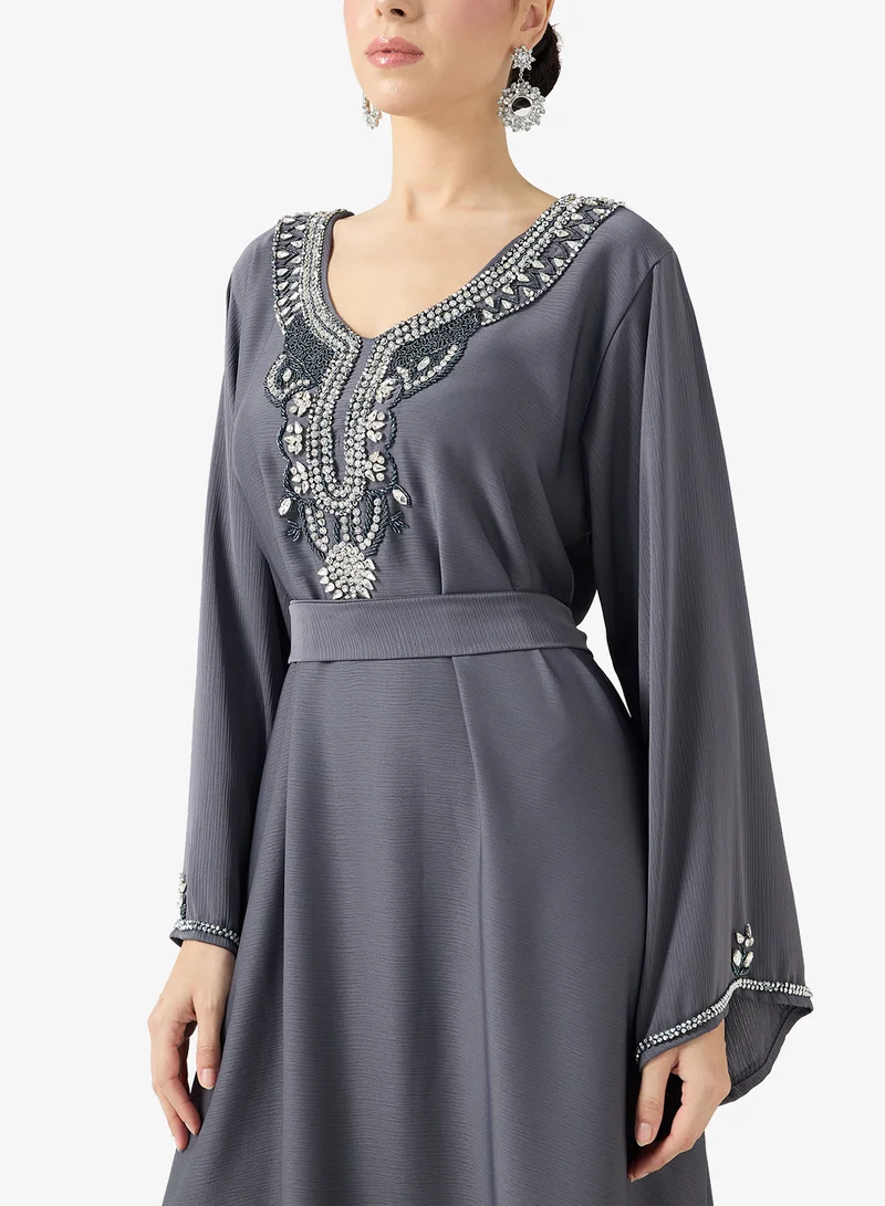 hayas closet  Embellished Belted Jalabiya for Women | Best Price UAE